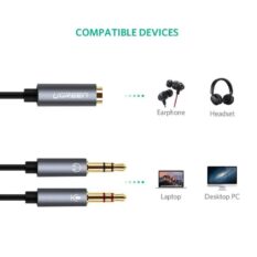 Dây Audio chuyển tai nghe 3.5mm đầu cái sang 2 đầu Mic và Tai nghe đầu đực mạ vàng dài 20CM UGREEN AV140