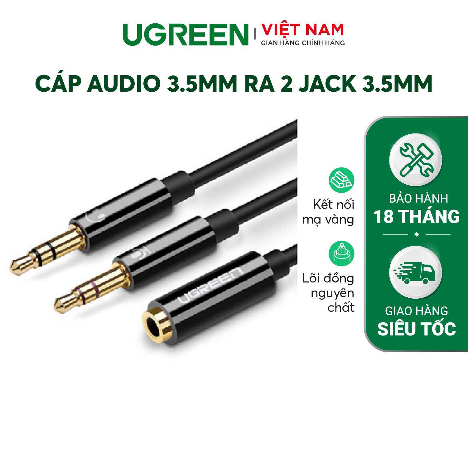 Dây Audio chuyển tai nghe 3.5mm đầu cái sang 2 đầu Mic và Tai nghe đầu đực mạ vàng dài 20CM UGREEN AV140 – Ugreen Việt Nam