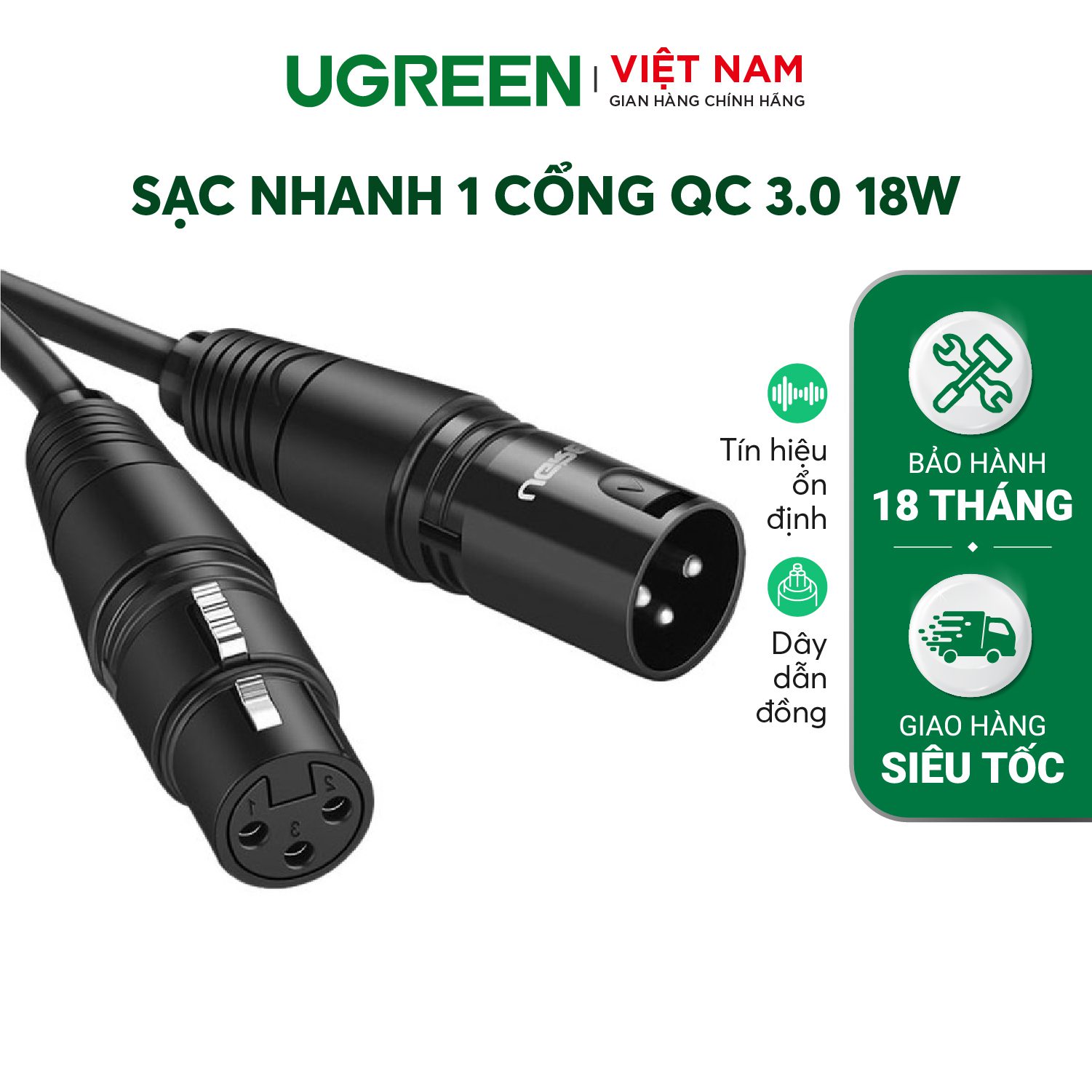 Dây Audio nối dài MIC XLR (Cannon) 6mm UGREEN AV130 – Ugreen Việt Nam