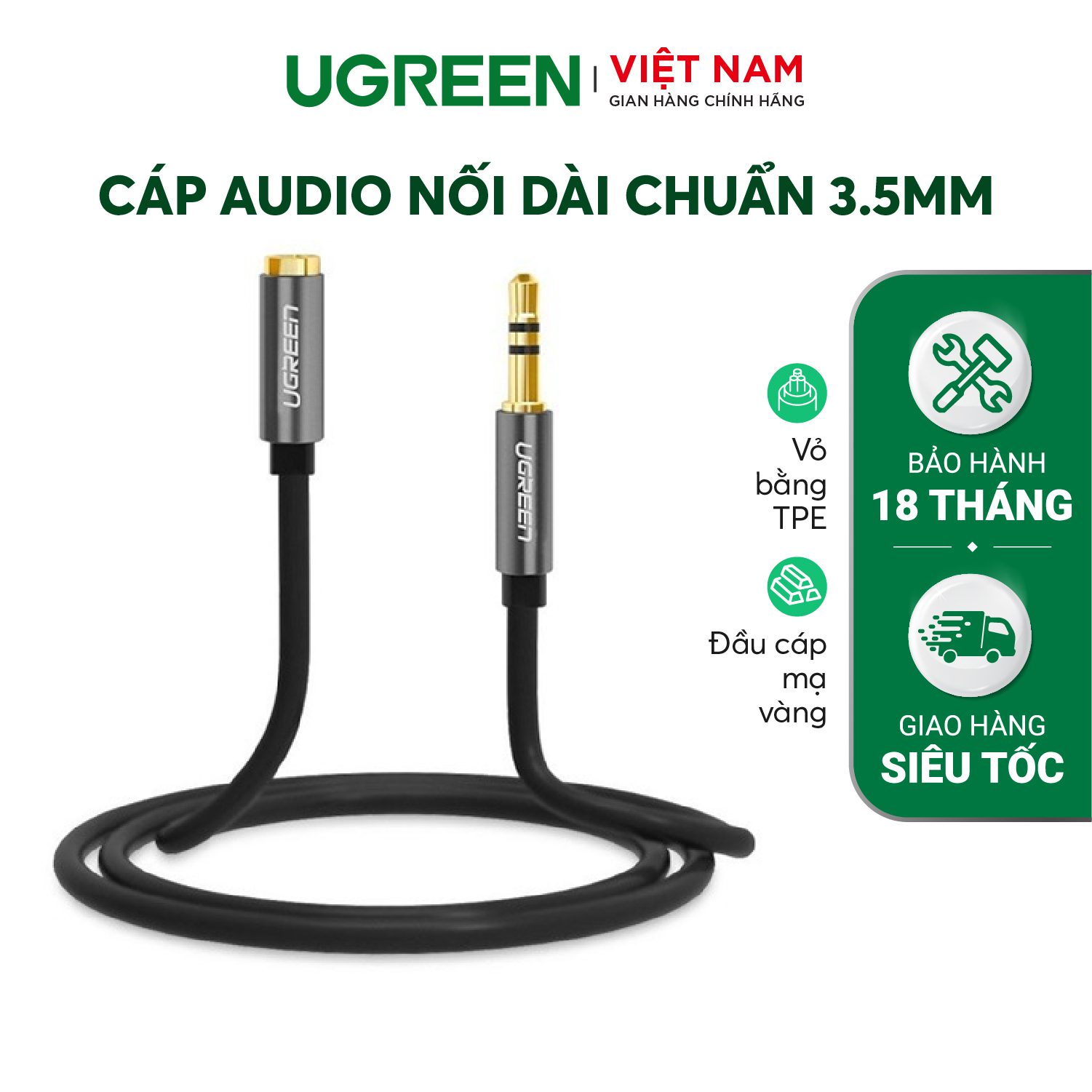 Dây AV nối dài 3.5mm đầu mạ vàng dài 3m UGREEN AV118 – Ugreen Việt Nam