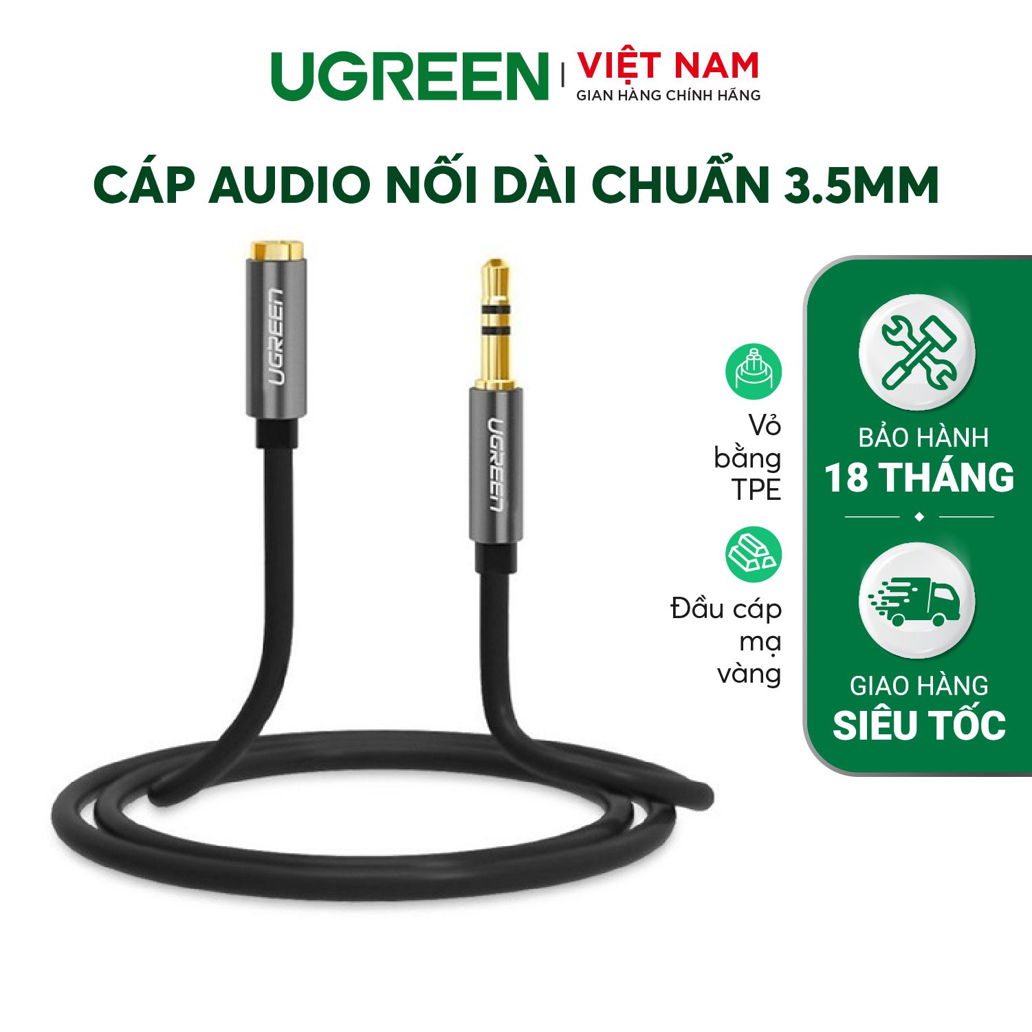 Dây AV nối dài 3.5mm mạ vàng dài 1m UGREEN AV118 – Ugreen Việt Nam