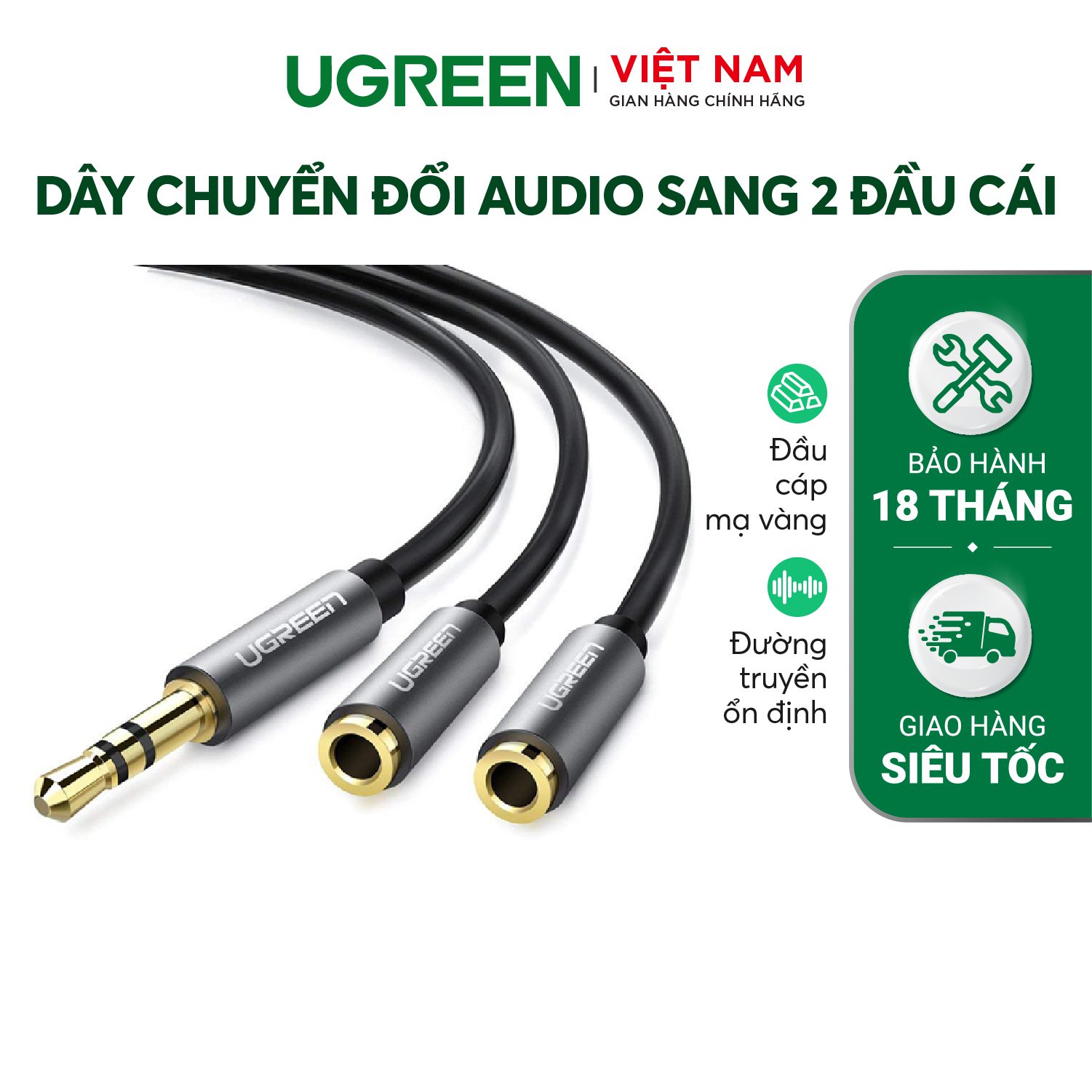 Dây cáp Audio 3.5mm đực chia 2 cổng 3.5mm cái (2 tai nghe) dài 20cm UGREEN AV123 AV191 – Ugreen Việt Nam