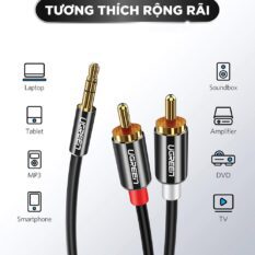 Dây cáp Audio 3.5mm ra 2 đầu RCA (Hoa sen) dài 5M UGREEN AV116 10591