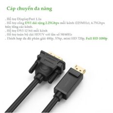 Dây cáp DisplayPort đực sang DVI-D (24+1) đực hỗ trợ 1920x1200 dài 1-8M UGREEN DP103