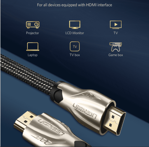 Dây cáp HDMI 2.0 4K60Hz UGREEN HD102 thuần đồng 19+1, đầu hợp kim, cáp dạng dẹt và dạng tròn vỏ bọc lưới, dài 1m 1.5m 2m 3m - Tương thích với SmartTV, đầu DVD, Set top box, máy chiếu