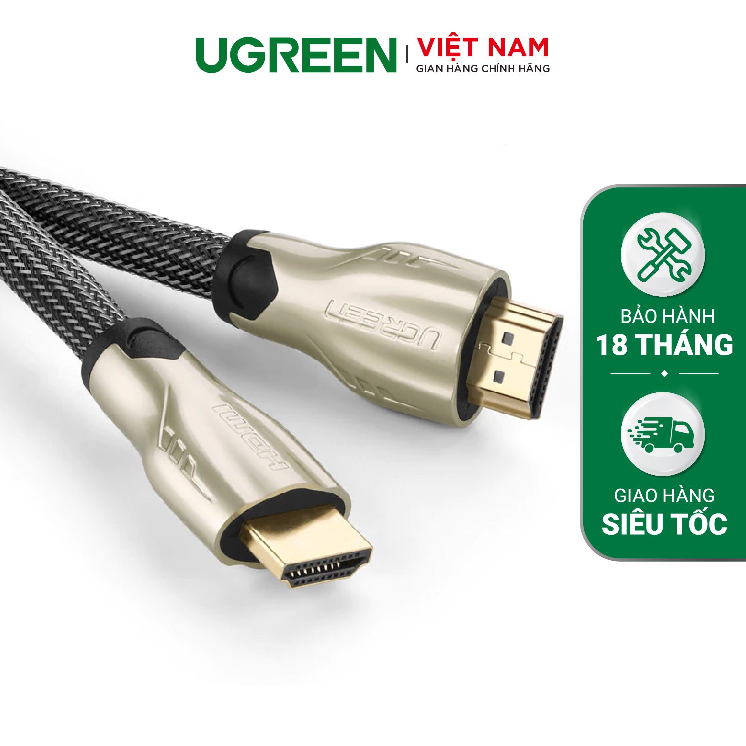 Dây cáp HDMI 2.0 4K60Hz UGREEN HD102 thuần đồng 19+1, đầu hợp kim, cáp dạng dẹt và dạng tròn vỏ bọc lưới, dài 1m 1.5m 2m 3m - Tương thích với SmartTV, đầu DVD, Set top box, máy chiếu – Ugreen Việt Nam