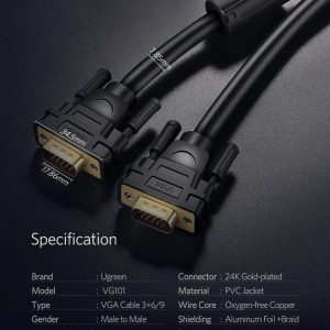 Cáp VGA tròn 2 đầu đực màu đen Ugreen VG101