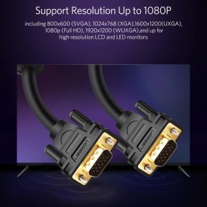 Cáp VGA tròn 2 đầu đực màu đen Ugreen VG101