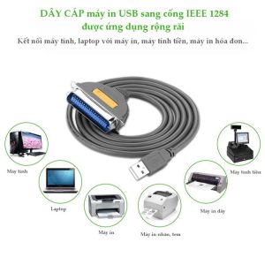 Dây cáp máy in USB sang IEEE1284 Parallel dài 1-2m UGREEN CR124 10 Dây cáp máy in USB sang IEEE1284 Parallel dài 1-2m UGREEN CR124