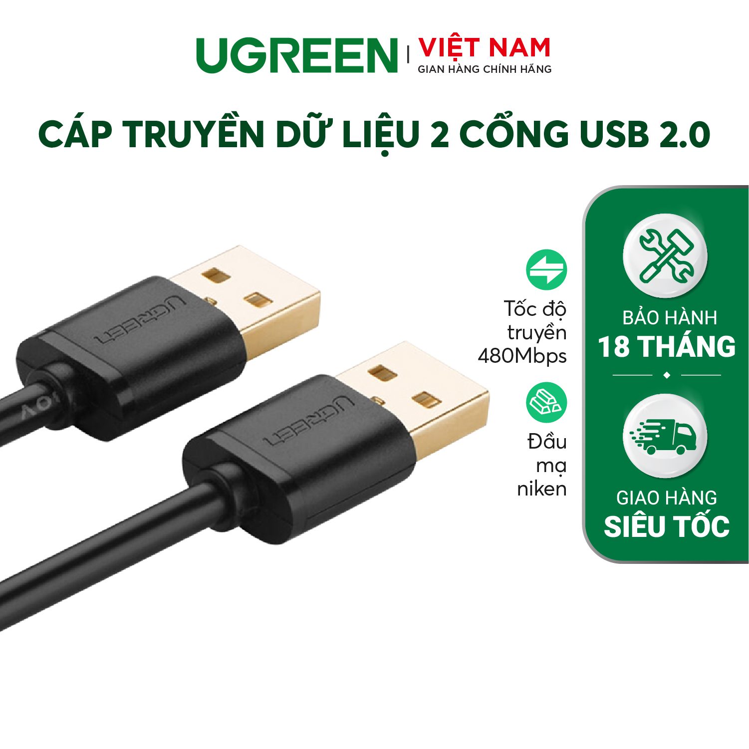 Dây cáp truyền dữ liệu 2 cổng USB 2.0 dài 0.25-3M UGREEN US102 – Ugreen Việt Nam