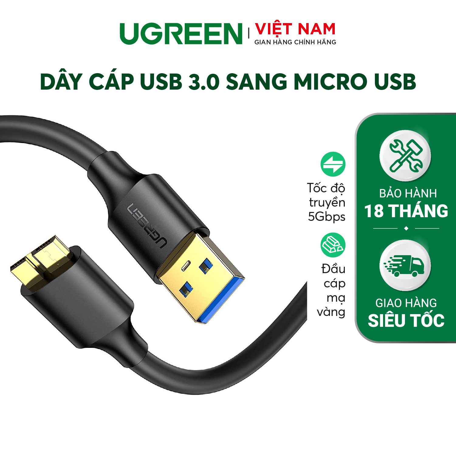Dây cáp USB 3.0 sang Micro USB dạng dây dẹt và dây tròn dài từ 0.25-2m UGREEN US130 – Ugreen Việt Nam