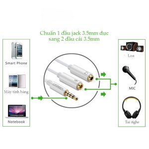 Dây chuyển đổi 3.5mm đực sang hai đầu 3.5mm cái (Hỗ trợ cùng lúc Mic + Tai nghe) vỏ nhựa ABS dài 20CM UGREEN AV141 11 Dây chuyển đổi 3.5mm đực sang hai đầu 3.5mm cái (Hỗ trợ cùng lúc Mic + Tai nghe) vỏ nhựa ABS dài 20CM UGREEN AV141
