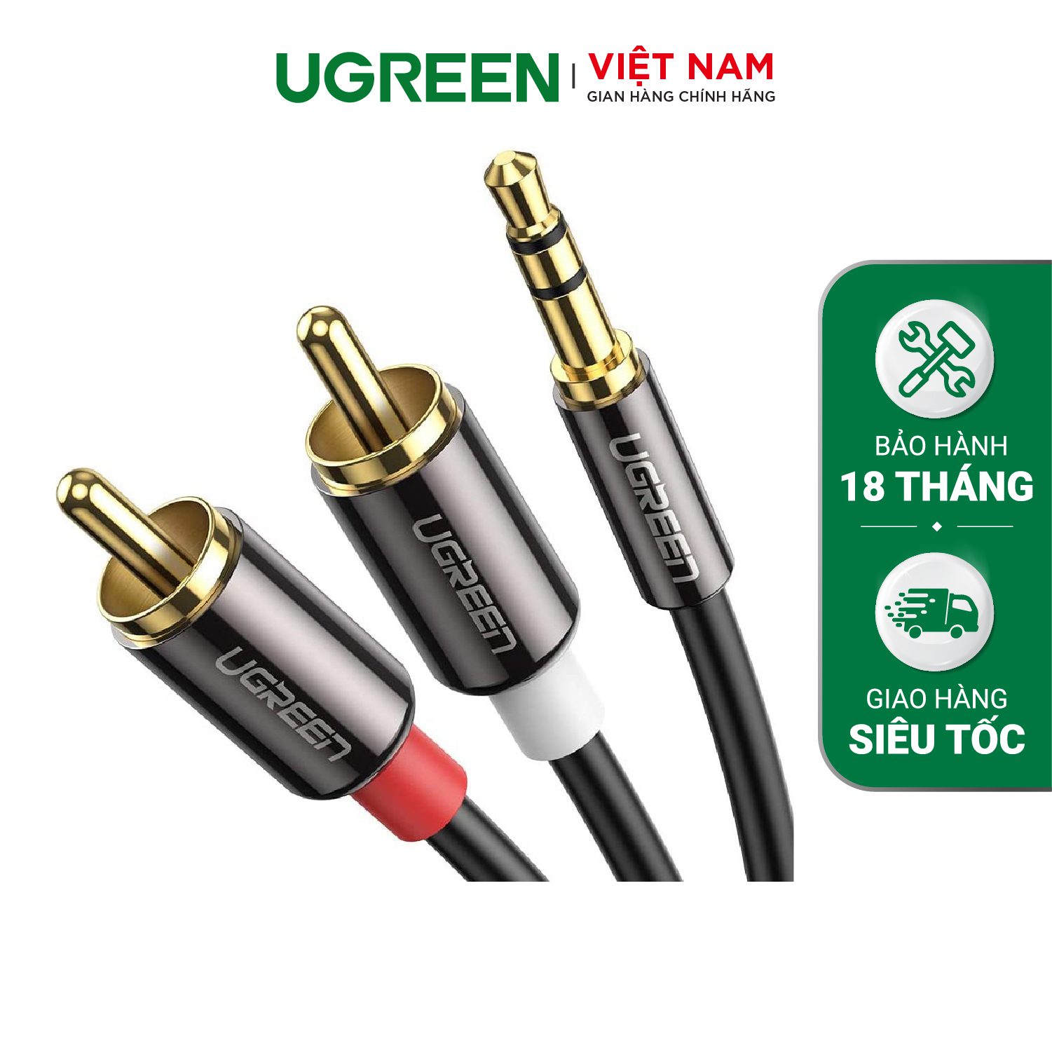 Cáp âm thanh 3.5mm ra 2 hoa sen 2Rca, dài 0.5m Ugreen AV102 AV102 40423 – Ugreen Việt Nam
