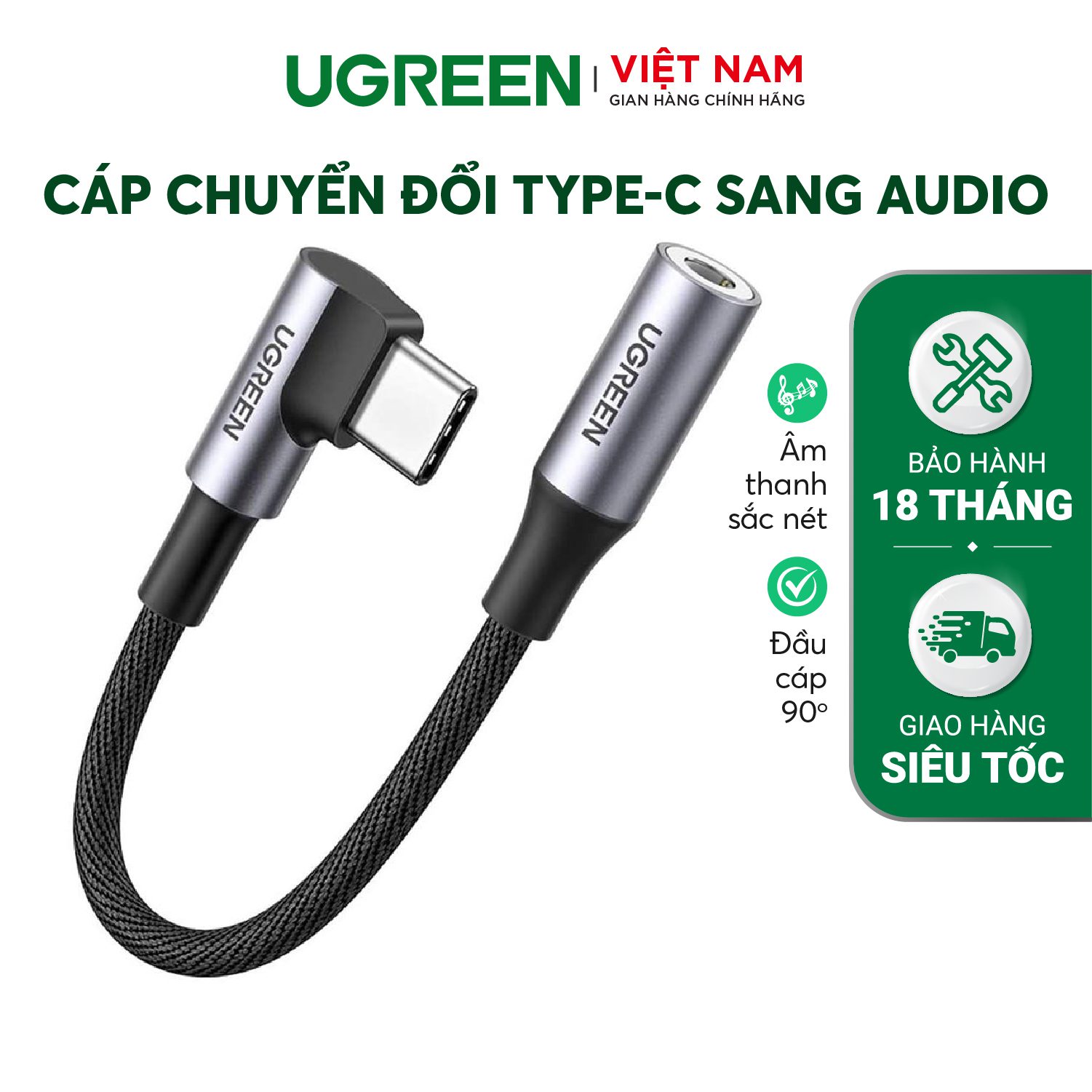 Dây chuyển Type C sang 3.5mm UGREEN AV167 - Đầu vuông góc chống gập gãy - Truyền tải âm thanh chất lượng cao – Ugreen Việt Nam