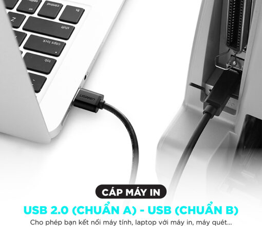 Dây máy in USB 2.0 sang USB B UGREEN US135 - Tốc độ truyền lên đến 480Mbps - Dễ sử dụng, không cài đặt driver
