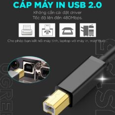 Dây máy in USB 2.0 sang USB B UGREEN US135 - Tốc độ truyền lên đến 480Mbps - Dễ sử dụng, không cài đặt driver