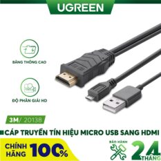 Dây MHL Micro USB (5 chân) sang HDMI cho android lên TV máy chiếu dài 3M UGREEN MH101 20138 (Đen).