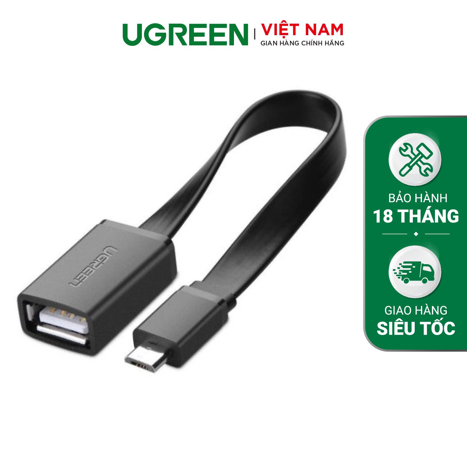 Dây Micro USB 2.0 OTG dạng dẹt dài 15cm UGREEN US126 10821 (màu đen) – Ugreen Việt Nam