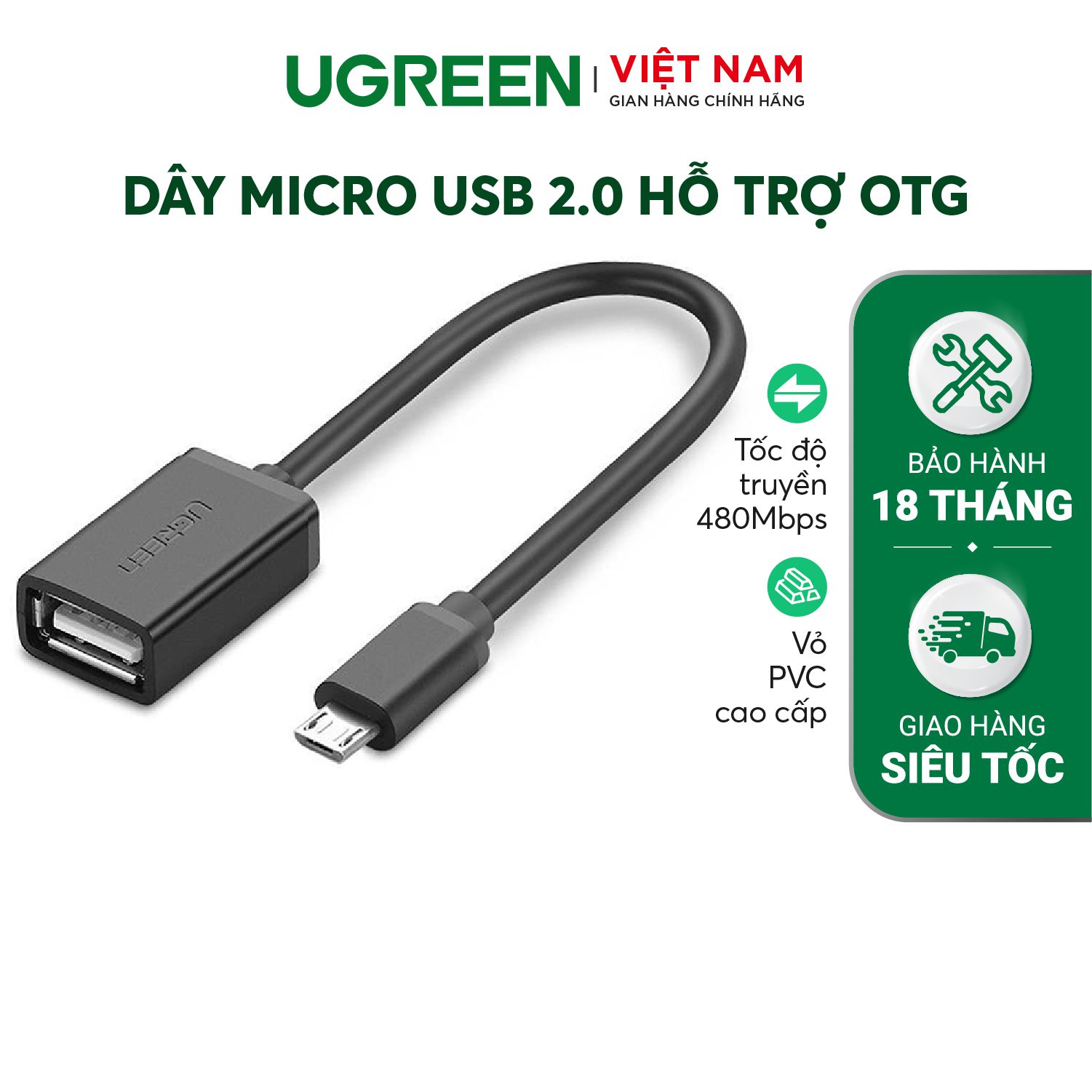 Dây Micro USB 2.0 OTG dạng tròn dài 12cm UGREEN US133 – Ugreen Việt Nam