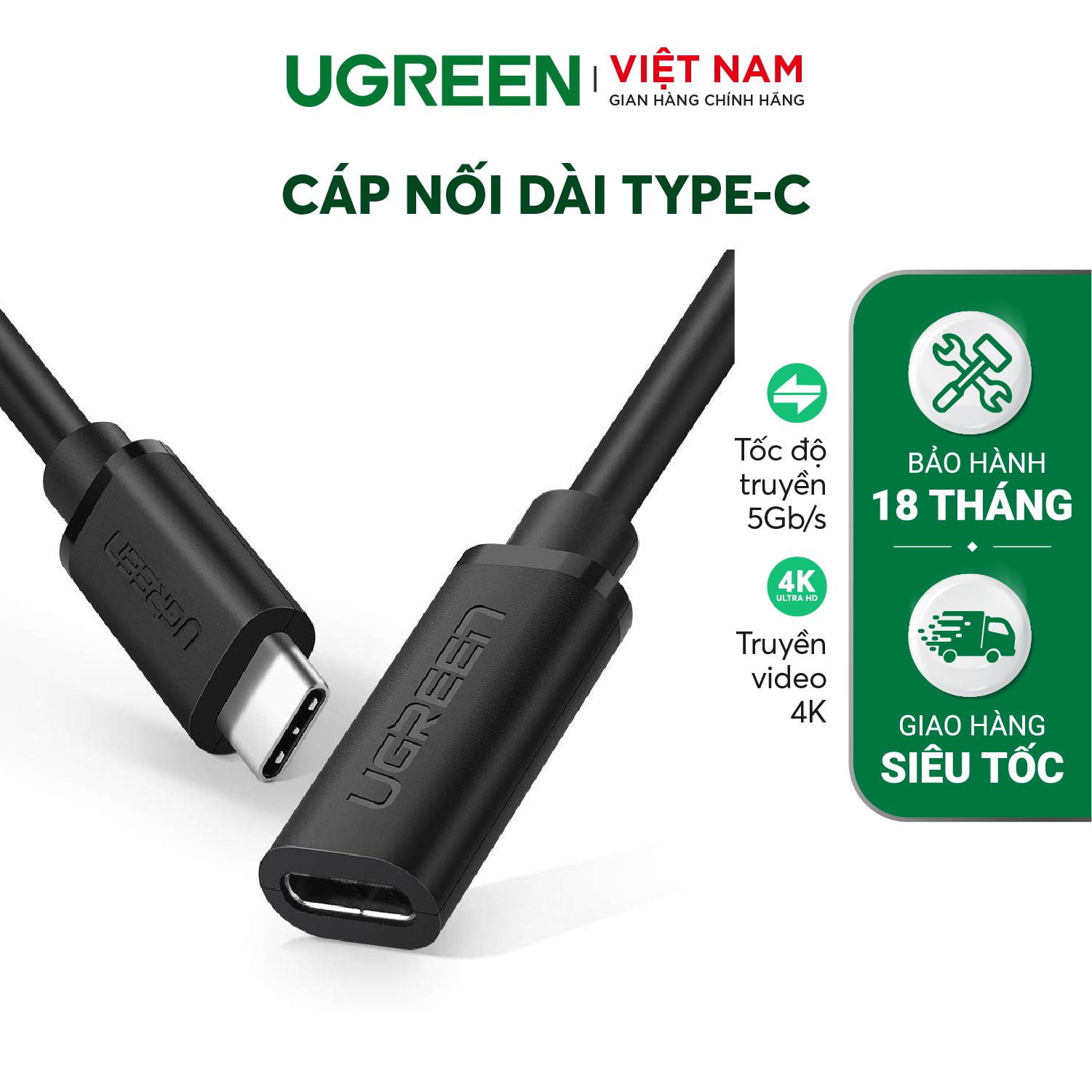 Dây nối dài Type C UGREEN 40574 - Truyền tải video, hình ảnh 4K full HD tốc độ 5Gbps dài 45cm – Ugreen Việt Nam