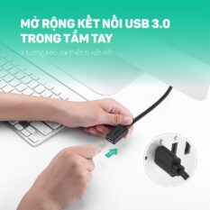 Dây nối dài USB 3.0 dạng dây dẹt và tròn, dài 1-3M, tốc độ truyền tải lên đến 5Gbps UGREEN US129