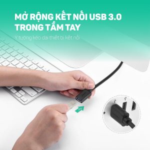UGREEN US129 Cáp nối dài USB 3.0, Tương Thích Rộng, Chống Gỉ, Đầu Mạ Vàng 13 Dây nối dài USB 3.0 dạng dây dẹt và tròn, dài 1-3M, tốc độ truyền tải lên đến 5Gbps UGREEN US129
