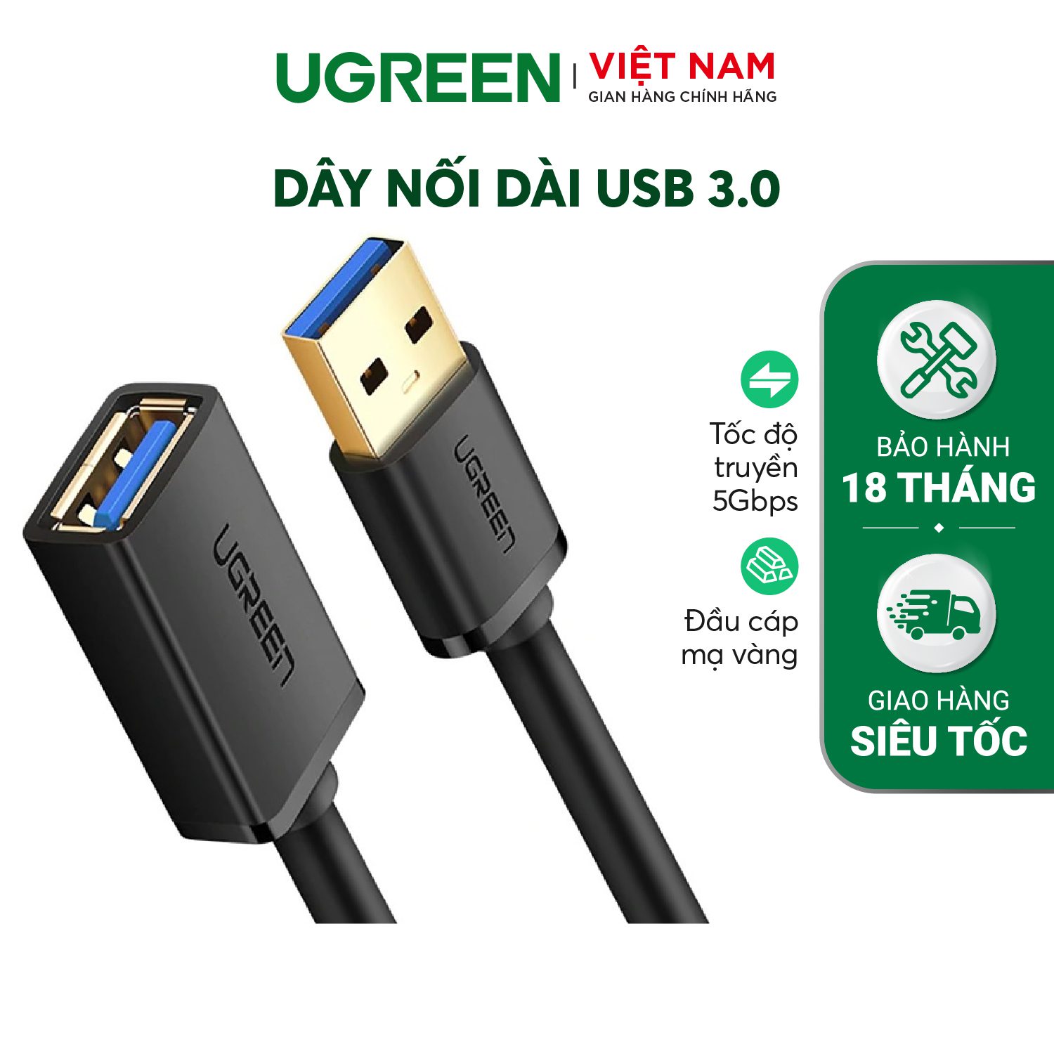 Dây nối dài USB 3.0 dạng dây dẹt và tròn, dài 1-3M, tốc độ truyền tải lên đến 5Gbps UGREEN US129 – Ugreen Việt Nam