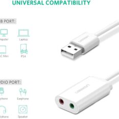 Dây USB 2.0 mở rộng sang đồng thời 2 cổng 3.5mm cho tai nghe + mic không cần driver UGREEN US205