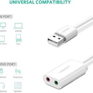 Dây USB 2.0 mở rộng sang đồng thời 2 cổng 3.5mm cho tai nghe + mic không cần driver UGREEN US205 11 Dây USB 2.0 mở rộng sang đồng thời 2 cổng 3.5mm cho tai nghe + mic không cần driver UGREEN US205
