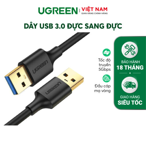 Dây USB 3.0 đực sang đực hỗ trợ tốc độ truyền tải 5Gbps dài 0.5-2M UGREEN US128