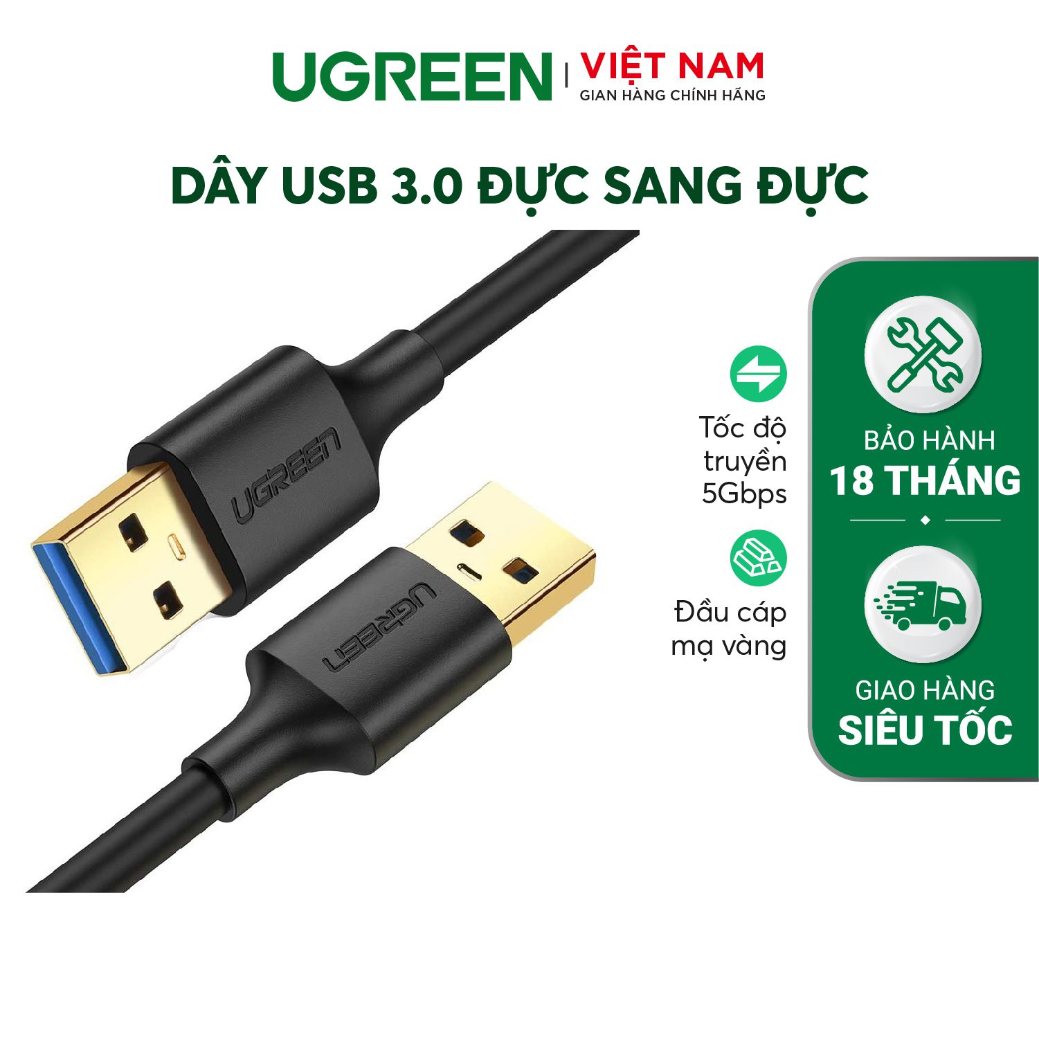Dây USB 3.0 đực sang đực hỗ trợ tốc độ truyền tải 5Gbps dài 0.5-2M UGREEN US128 – Ugreen Việt Nam