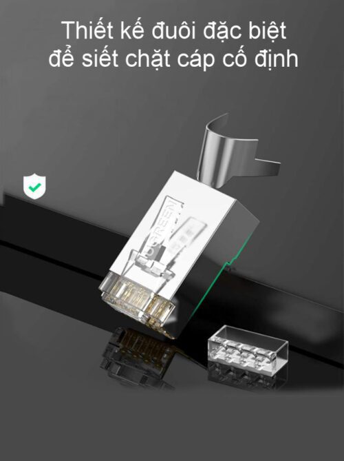 Hạt đầu bấm mạng bọc inox Cat6 Cat7 thiết kế đuôi kẹp cố định vào cáp - Tốc độ truyền đến 10Gbps