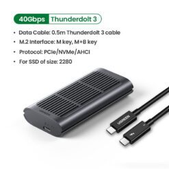 Hộp đựng ổ cứng M.2 UGREEN CM343 - Tốc độ truyền 40GpbsThunderbolt ™ 3 hỗ trợ ổ cứng 2 TB