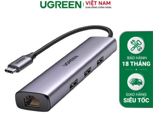 hub chia usb type c to 3 cong usb 30 type a kem lan gigabit vo nhom chinh hang ugreen 60600