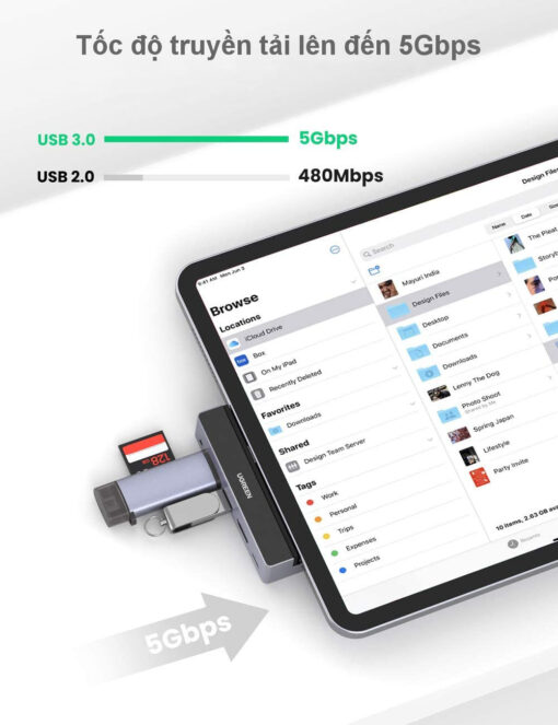 Hub chuyển đổi iPad Pro UGREEN 70688 - Mở rộng cổng 3.5mm, HDMI, USB 3.0 , PD100W - Tương thích iPad Pro 2018 2020