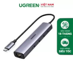 Hub chuyển đổi UGREEN 60554 Chuyển 5 in 1 USB Type-A ra Lan 1000Mbps Kèm HUB 3 Cổng USB 3.0 - Hàng Chính Hãng
