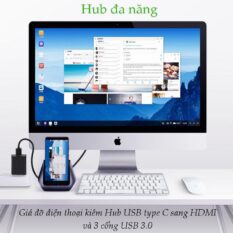 Hub Type C UGREEN CM181 - Mở rộng sang 3 cổng USB 3.0, HDMI, hỗ trợ PD, kiêm chức năng giá đỡ, cốc sạc cho điện thoại thông minh