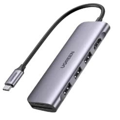 Hub Ugreen 6 trong 1, USB Type C sang 3 cổng USB 3.0,  USB-C to 3 Ports USB3.0-A Hub + HDMI + TF/SD (Space Gray)