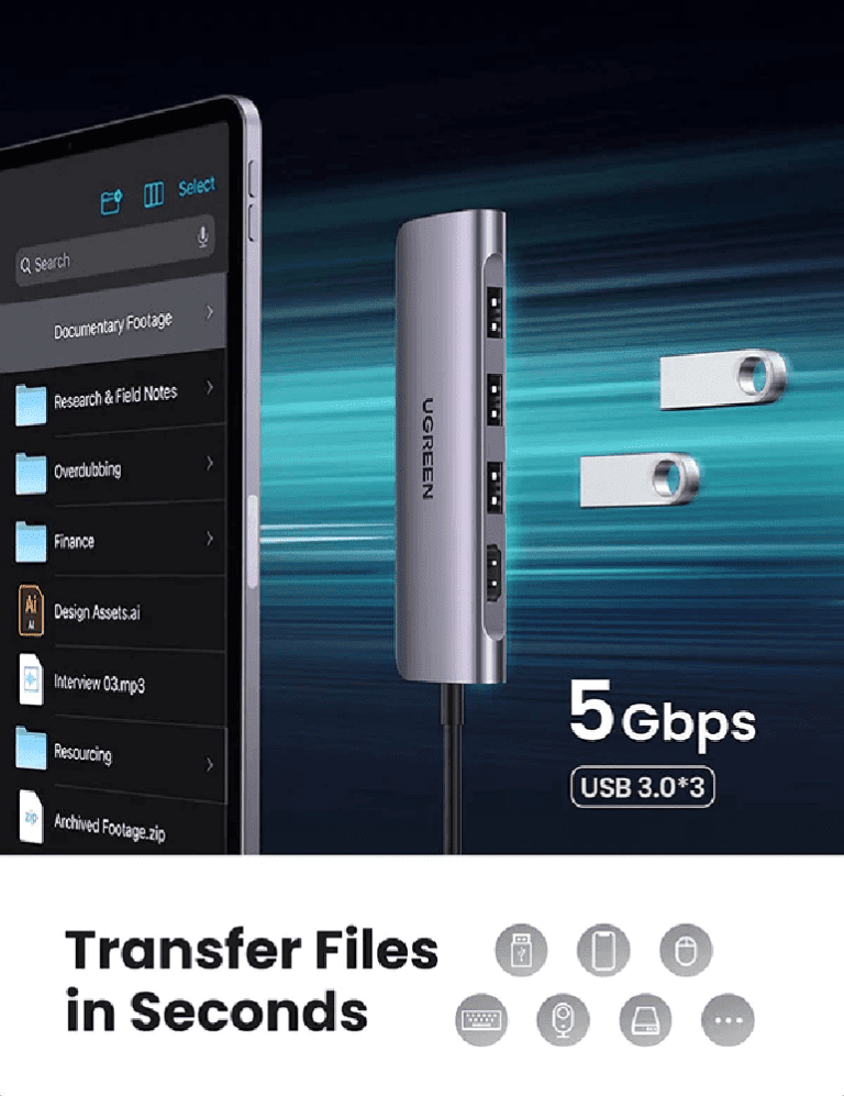 Hub Ugreen 6 trong 1, USB Type C sang 3 cổng USB 3.0,  USB-C to 3 Ports USB3.0-A Hub + HDMI + TF/SD (Space Gray)