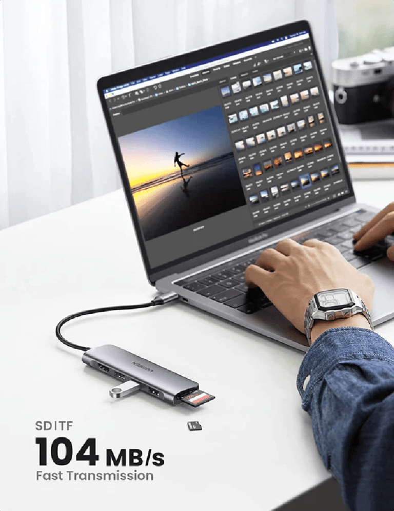 Hub Ugreen 6 trong 1, USB Type C sang 3 cổng USB 3.0,  USB-C to 3 Ports USB3.0-A Hub + HDMI + TF/SD (Space Gray)