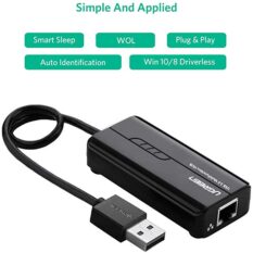 HUB USB 3 cổng 2.0 kèm cổng mạng LAN 10/100Mbps UGREEN CR103 (Đen)