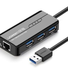 HUB USB 3 cổng 2.0 kèm cổng mạng LAN 10/100Mbps UGREEN CR103 (Đen)