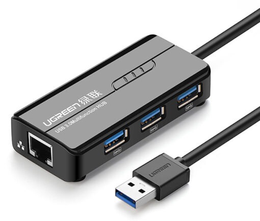 HUB USB 3 cổng 2.0 kèm cổng mạng LAN 10/100Mbps UGREEN CR103 (Đen)
