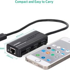 HUB USB 3 cổng 2.0 kèm cổng mạng LAN 10/100Mbps UGREEN CR103 (Đen)