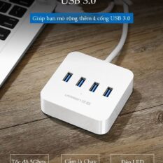 Hub USB 3.0 ra 4 cổng USB 3.0 hỗ trợ nguồn DC 5V/2A dài 0,5-1.5m UGREEN CR118