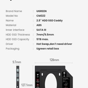 Khay đựng ổ cứng 2.5" cho Laptop có ổ CD mỏng 9.5mm UGREEN 70657 cao cấp 13 Khay đựng ổ cứng 2.5" cho Laptop có ổ CD mỏng 9.5mm UGREEN 70657 cao cấp