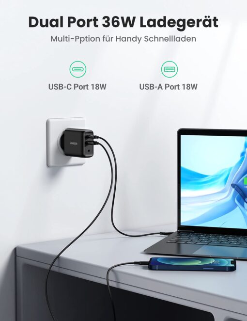 Sạc nhanh chuẩn quick charge 3.0 4.0 sạc USB A type C 36W QC4.0 màu đen Ugreen CD170 10217