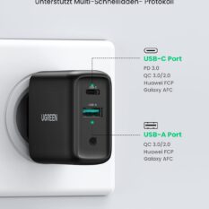 Sạc nhanh chuẩn quick charge 3.0 4.0 sạc USB A type C 36W QC4.0 màu đen Ugreen CD170 10217