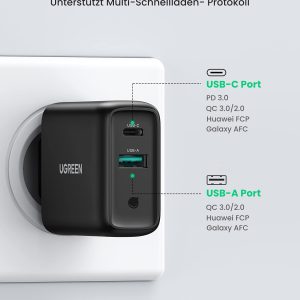 Củ sạc nhanh QC 3.0 4.0 sạc USB-A USB-C 36W QC4.0 Ugreen CD170 10 Sạc nhanh chuẩn quick charge 3.0 4.0 sạc USB A type C 36W QC4.0 màu đen Ugreen CD170 10217