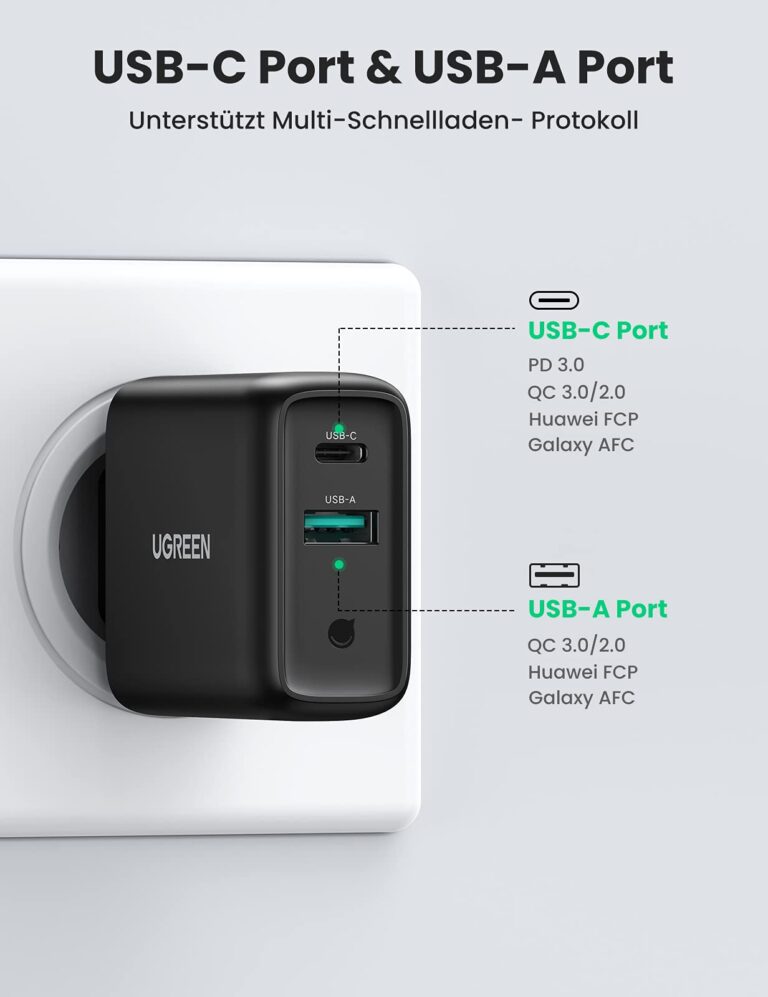 Sạc nhanh chuẩn quick charge 3.0 4.0 sạc USB A type C 36W QC4.0 màu đen Ugreen CD170 10217